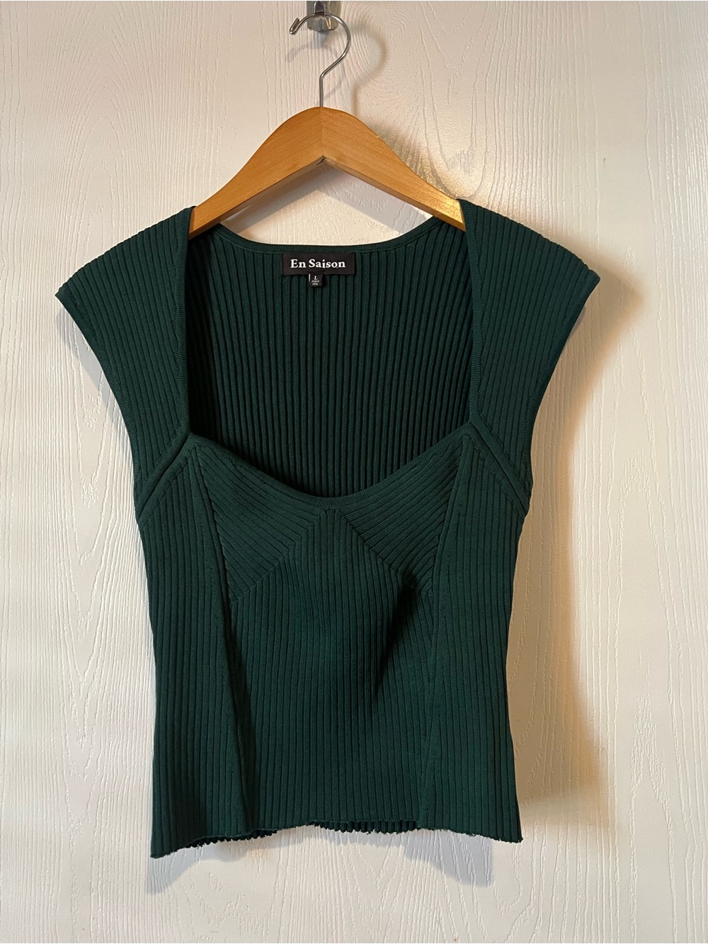 En Saison Hunter green Rib Knit Sleeveless Tank Quiet Luxury Minimal women Sz L